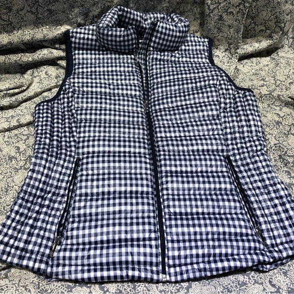 Tommy Hilfiger navy white check gingham packable puffer vest large